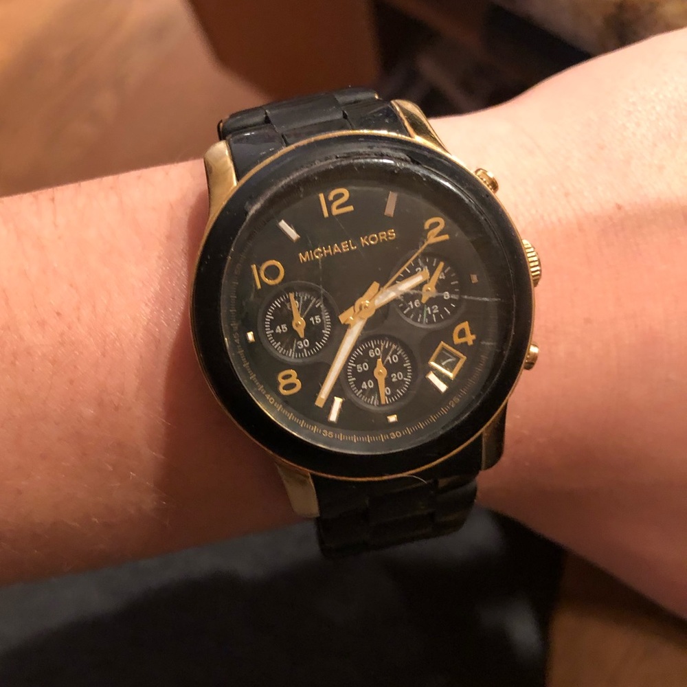 Michael Kors Women’s Runway Gold-Tone Black Watch